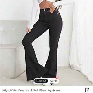 SHEIN High Wait Contrast Flare Jeans